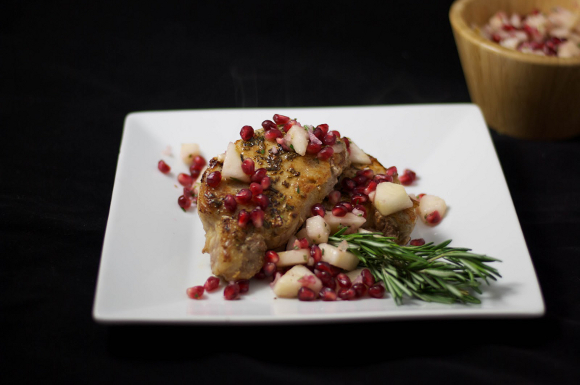 November recipe pan Seared Pork with Pear and Pomegranate Salsa-2
