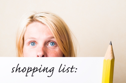 Shopping list with blond woman