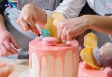 Delicious pink cake with glaze