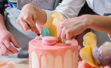Delicious pink cake with glaze